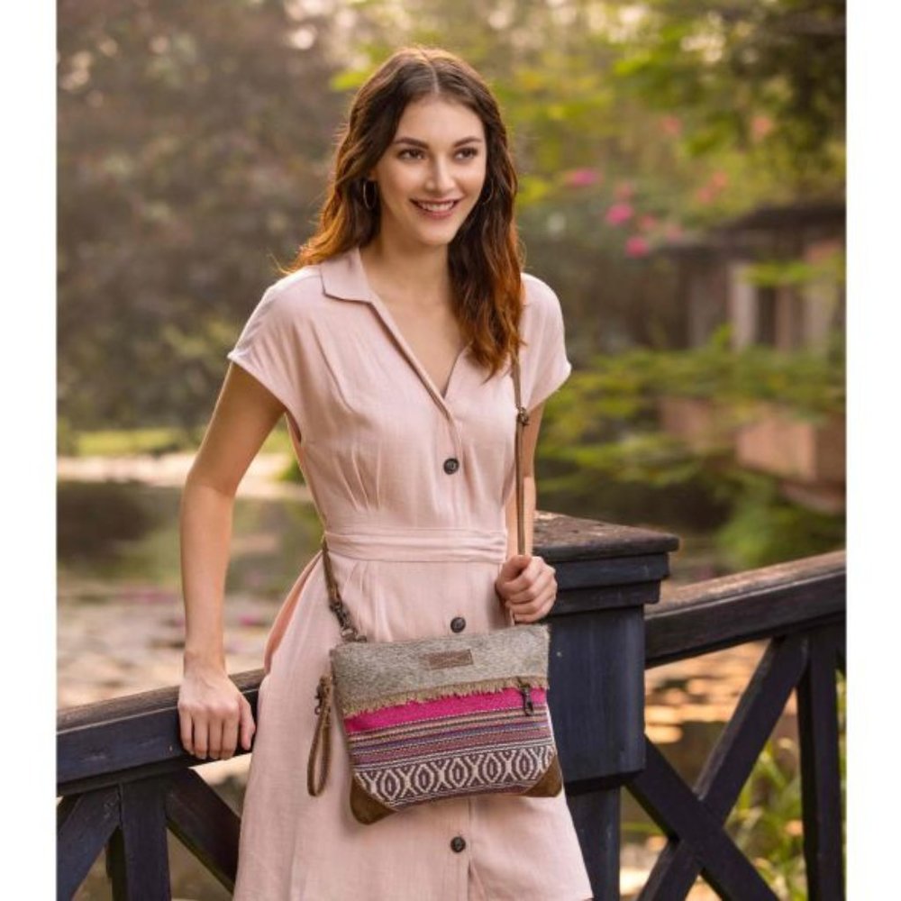 Myra Bag Laced Crossbody Pink Purse Upcycled Canvas NWT